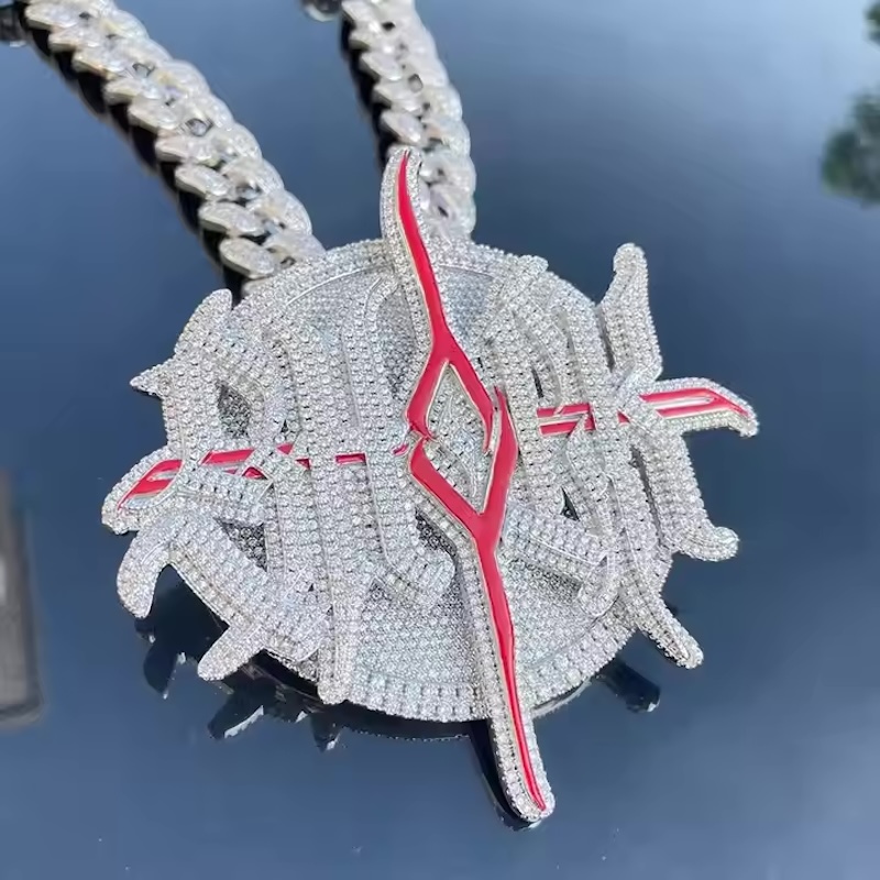 Hip Hop Chain Necklace - Ciondolo girevole in argento sterling placcato
