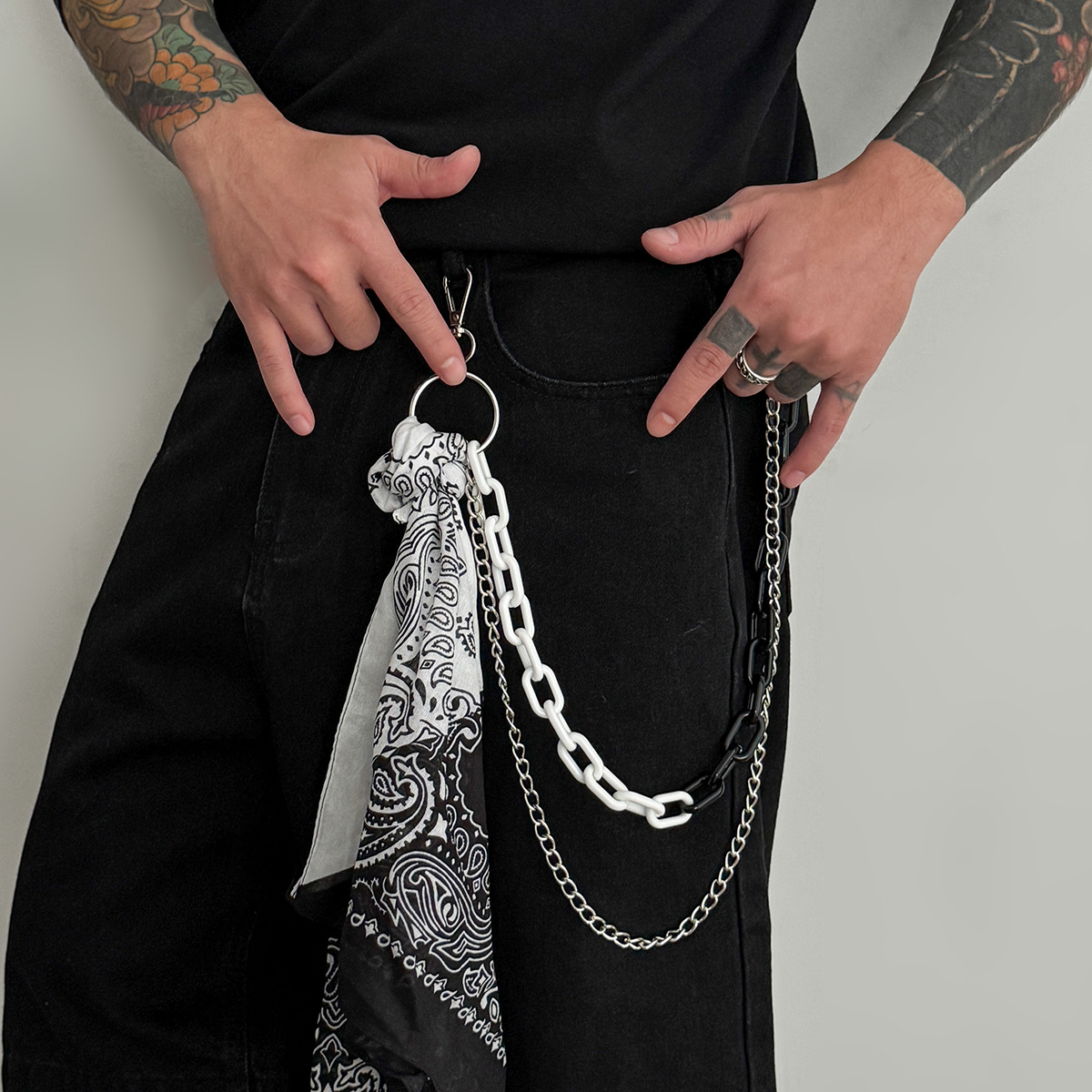 Hip Hop Chain Necklace - Catena per Pantaloni Paisley Bandana Stratificata,