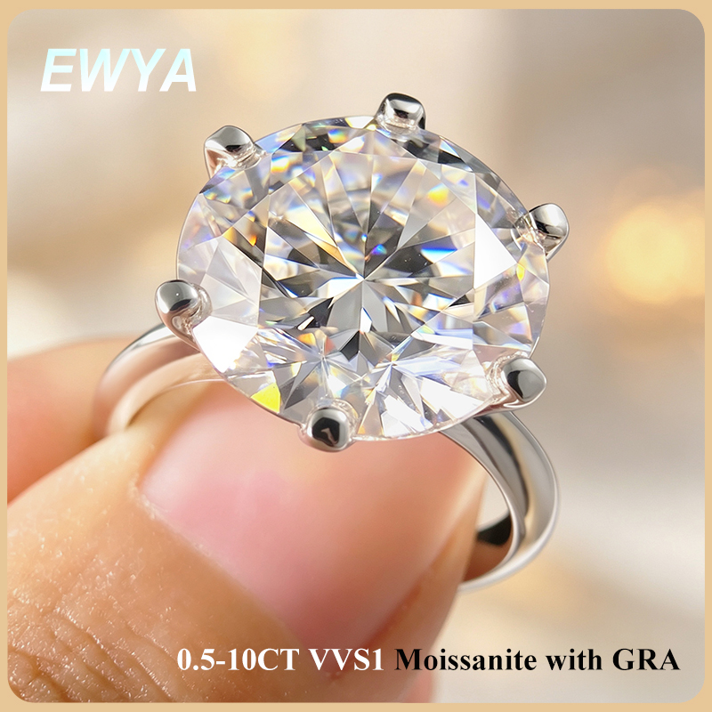 Sterling Silver Ring - EWYA GRA Certificato 0.5-10CT D Colore